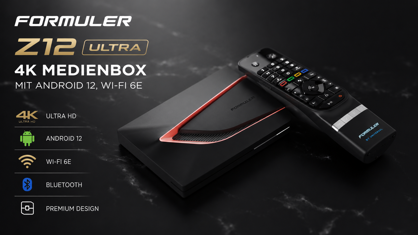 Formuler Z12 Ultra BT3 Formuler Z12 Ultra 4K Medienbox mit Android 12, Wi-Fi 6E und BT Universal Fernbedienung